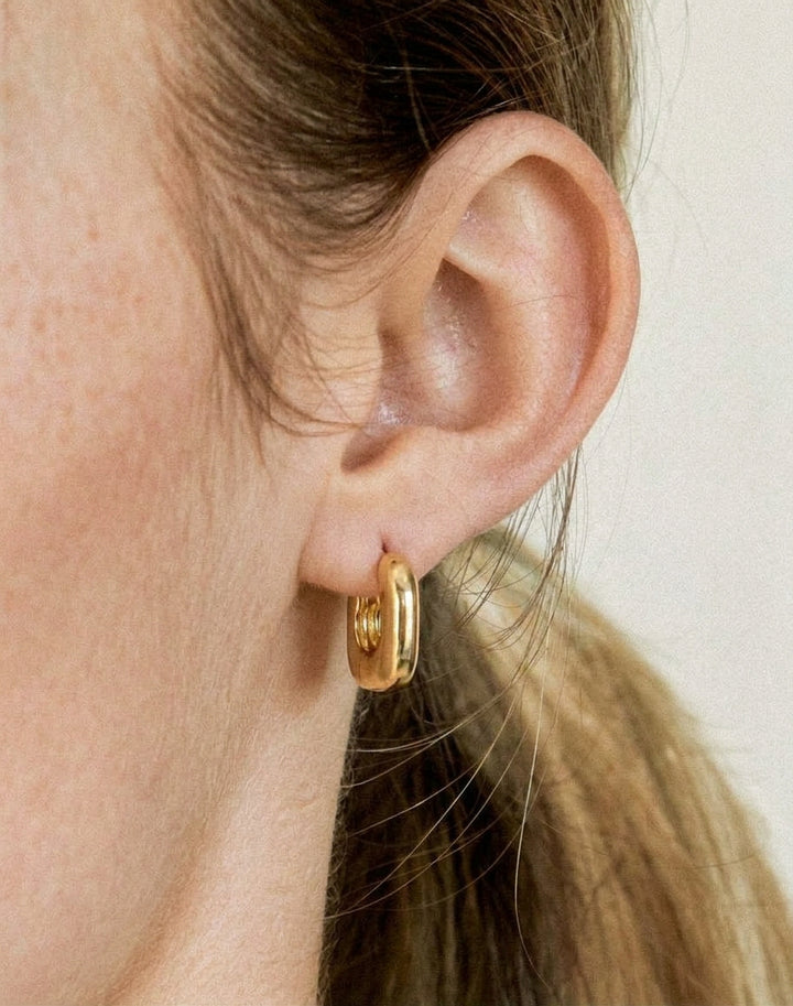 CHUBBY SQUARE SHAPED HUGGIE HOOPS in Gold — alternate angle