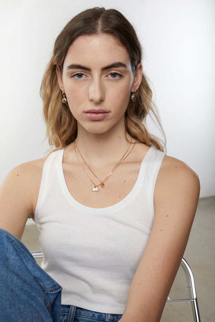 CHARM & PEARL HOOP in Gold Shell — alternate angle
