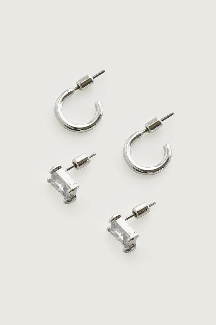 STUD AND HOOP SET in Silver — alternate angle