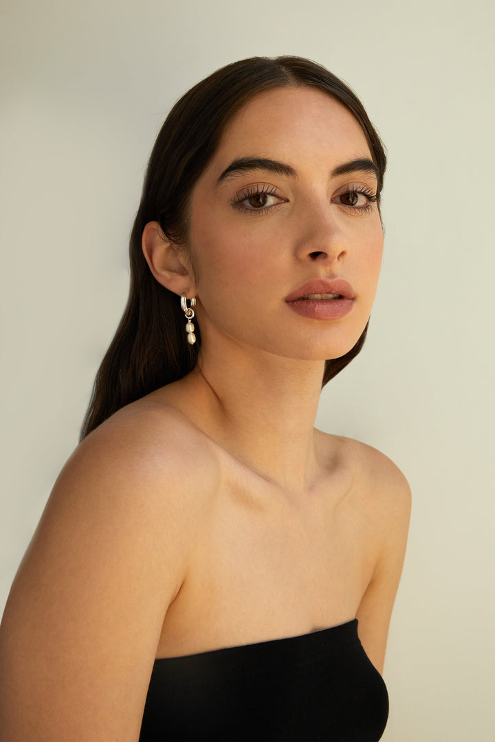 PEARL DROP HOOPS in Silver — alternate angle