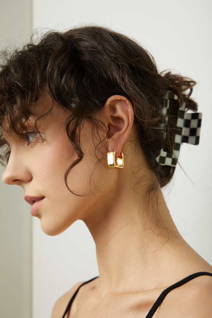 CUBE SHAPE EARRING in Gold — alternate angle