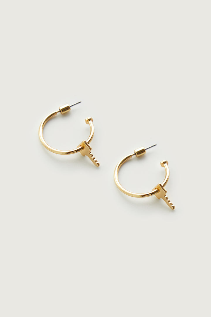 KEY CHARM HOOP EARRING in Gold — alternate angle