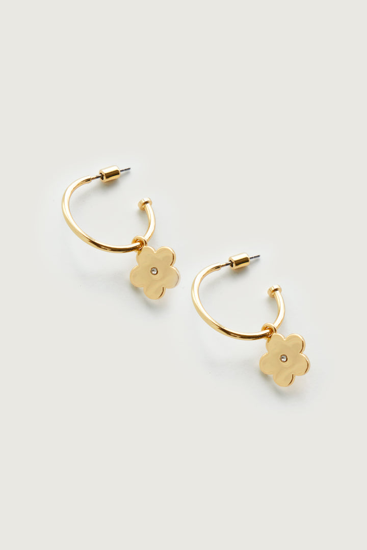 FLOWER CHARM HOOP EARRING in Gold — alternate angle