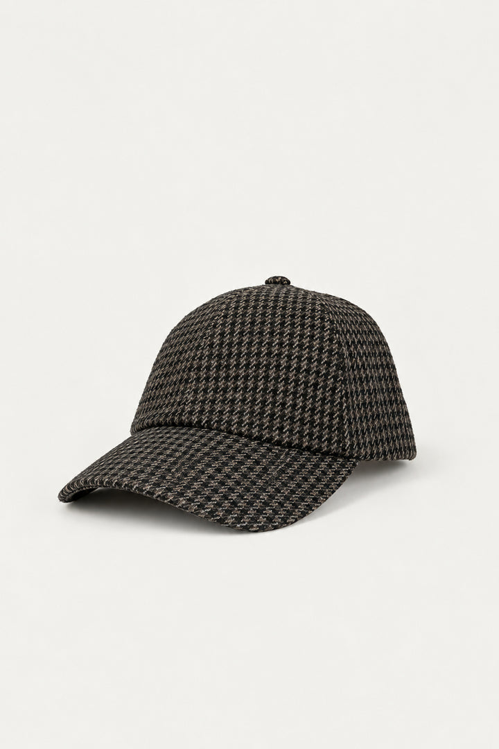 HERITAGE PATTERNED CAP in OLIVE HOUNDSTOOTH — alternate angle