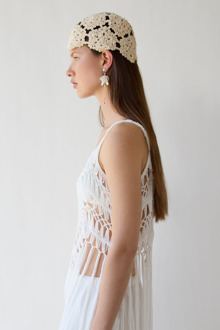CROCHET BEANIE HAT in Beige — alternate angle