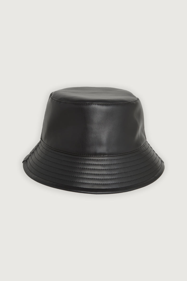 VEGAN LEATHER BUCKET HAT in Black — alternate angle