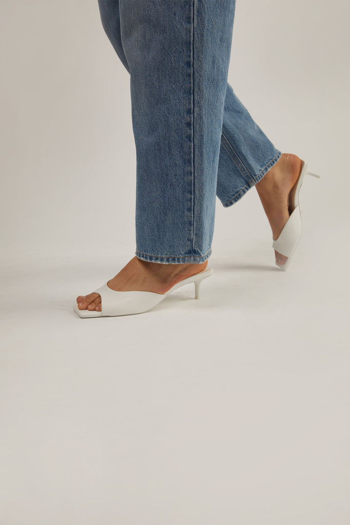 Heeled white mules shop