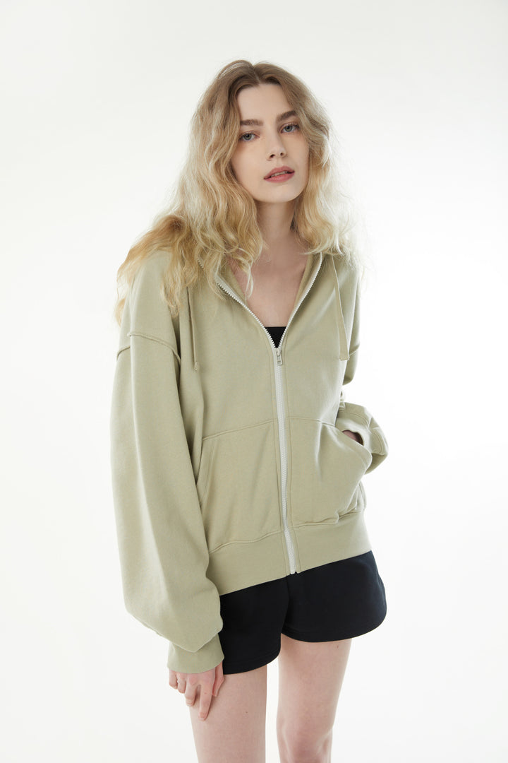 ZIP UP HOODIE in Moss Gray — alternate angle