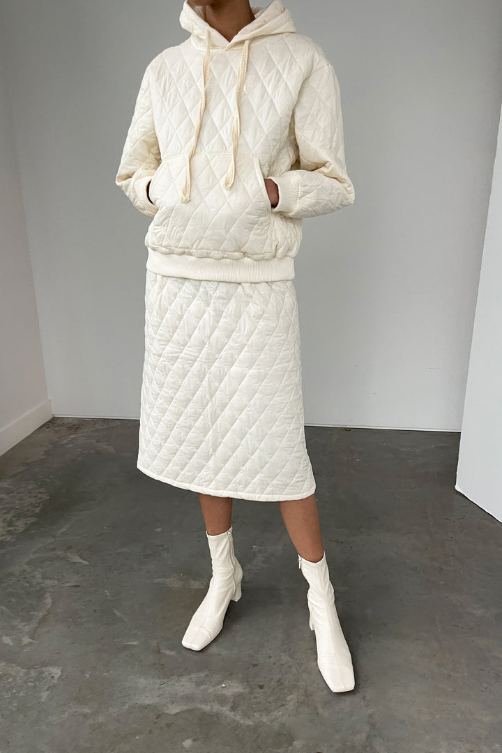 QUILTED HOODIE in Cream — alternate angle