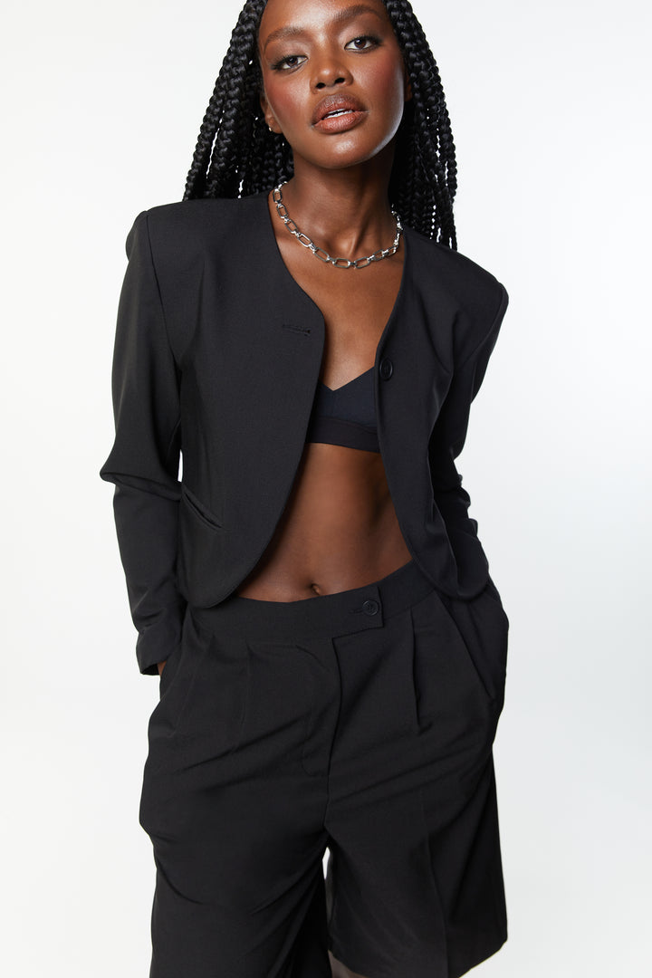 COLLARLESS BLAZER in Black — alternate angle