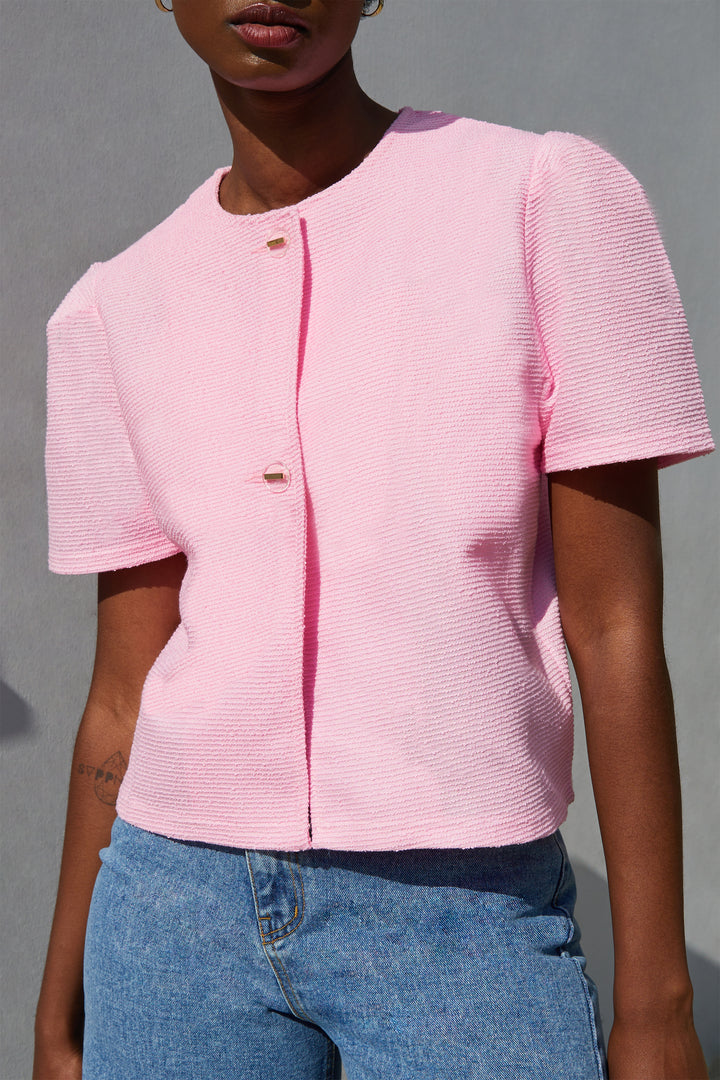 TWEED SHORT SLEEVE JACKET in Pink — alternate angle