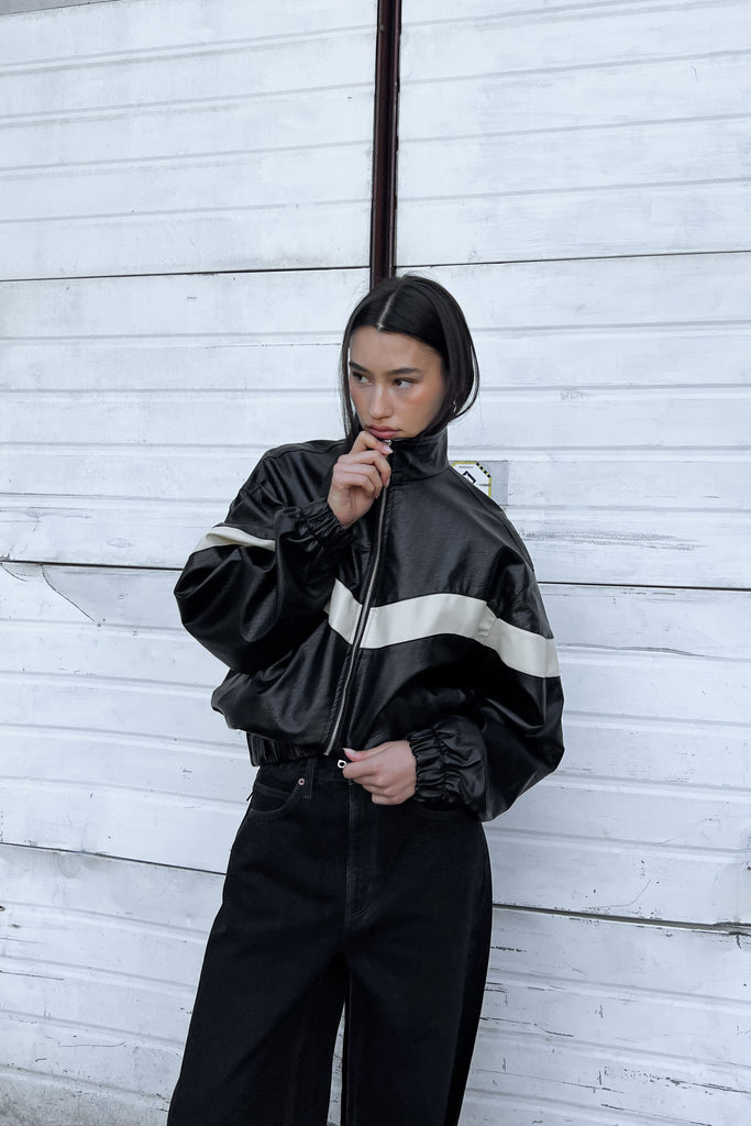 Vegan Leather Mockneck Racer Jacket | OAK + FORT – OAK + FORT USA