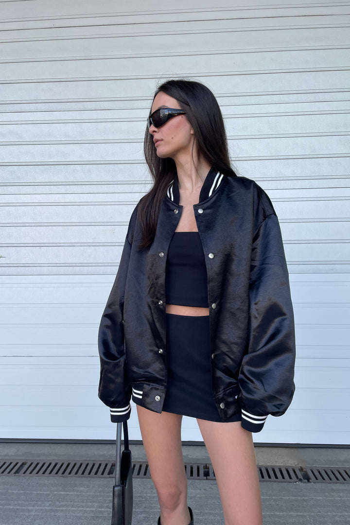 SATIN BOMBER JACKET in Black — alternate angle