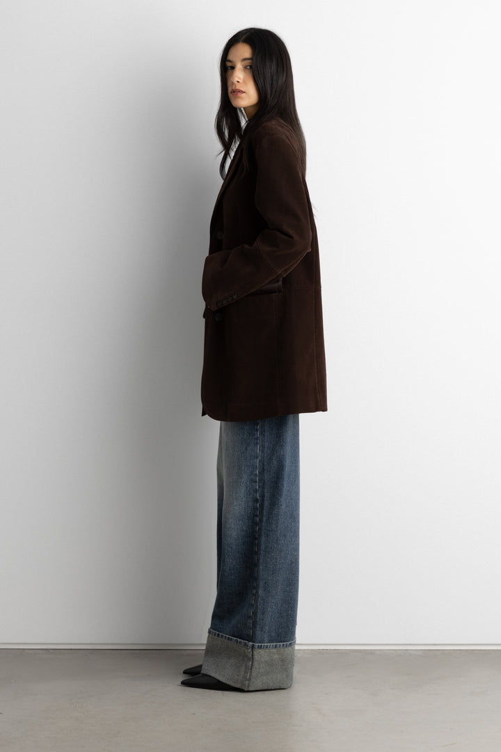 PANELED VEGAN SUEDE BLAZER in Coffee Bean — alternate angle