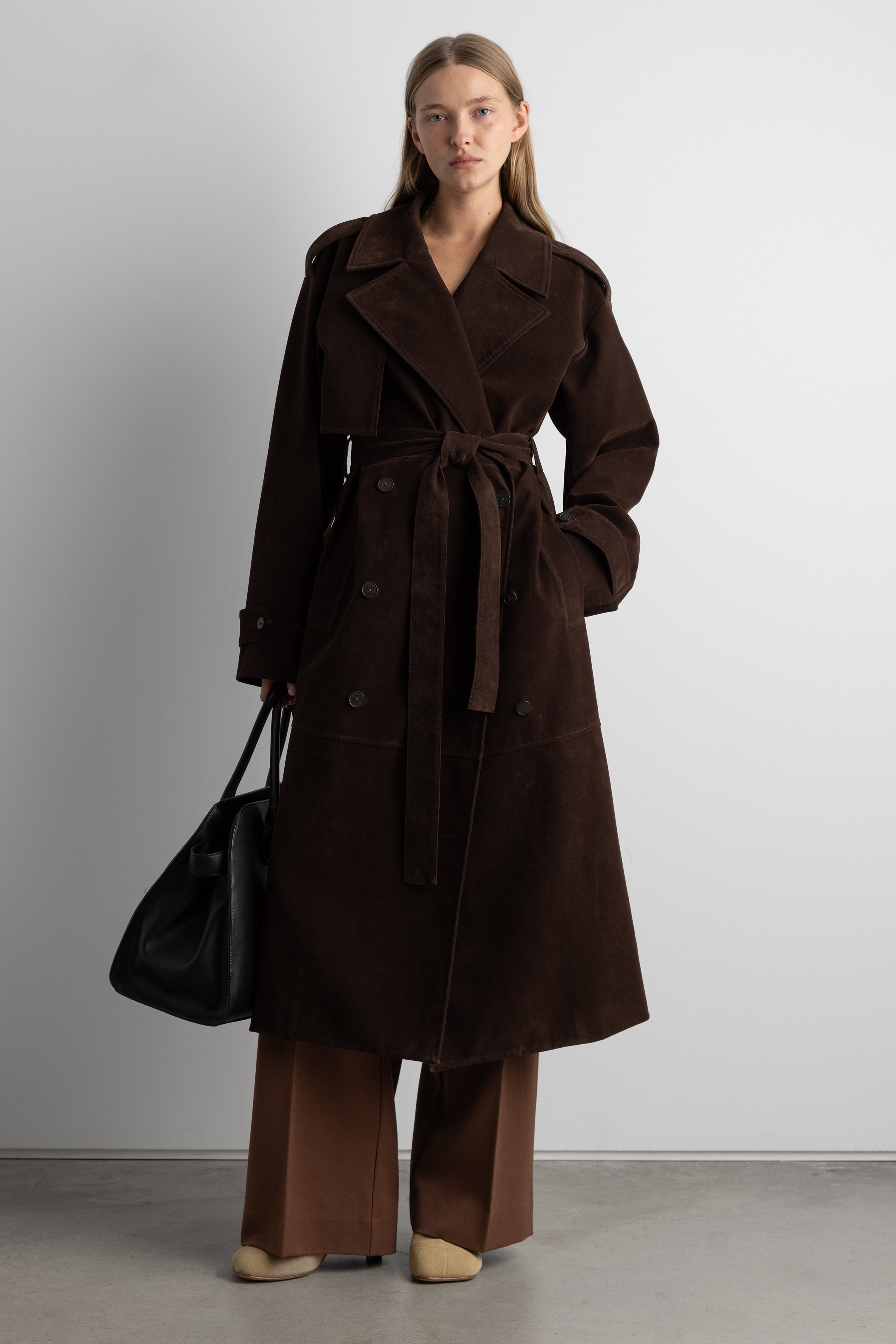 Long Paneled Vegan Suede Trench Coat | OAK + FORT – OAK + FORT USA Long Paneled Vegan Suede Trench Coat | OAK + FORT – OAK + FORT USA