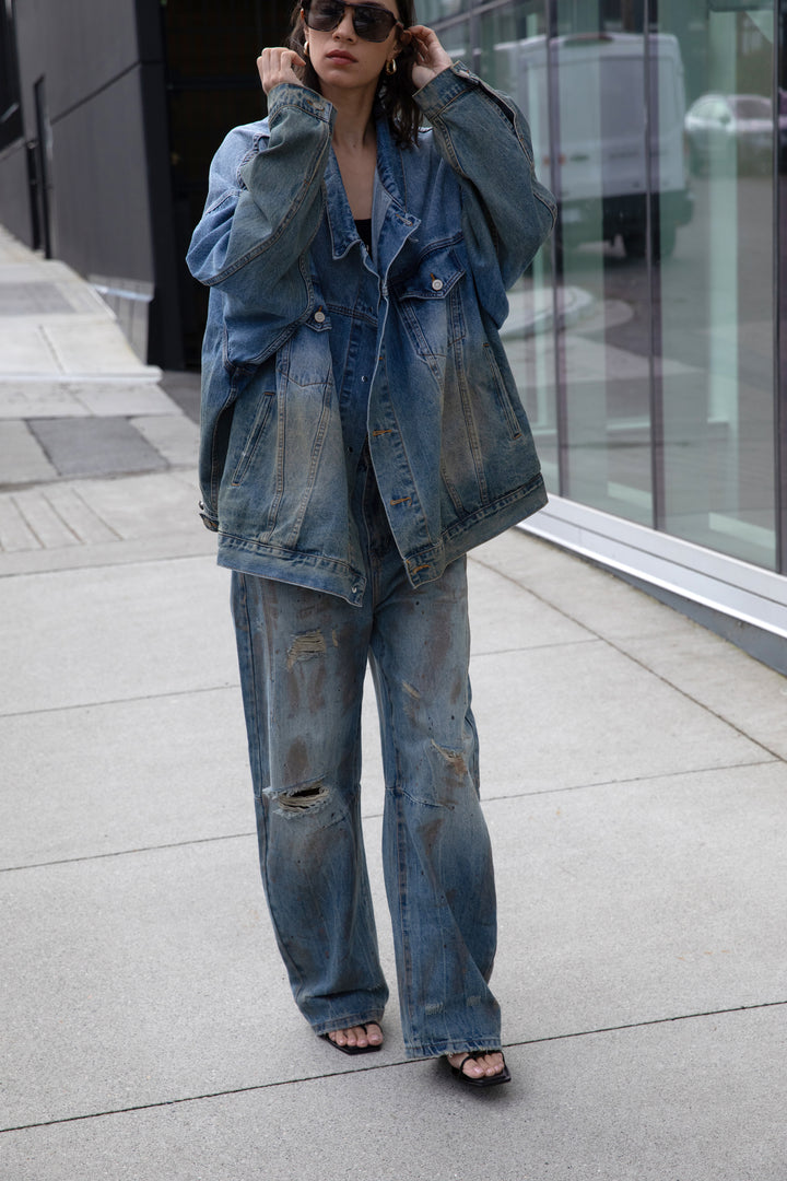 OVERSIZED VINTAGE DENIM JACKET in Blue — alternate angle