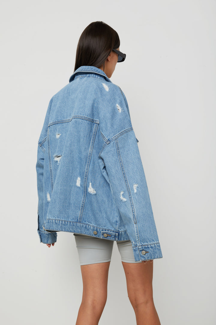 UNISEX DENIM JACKET in Medium Light Wash — alternate angle