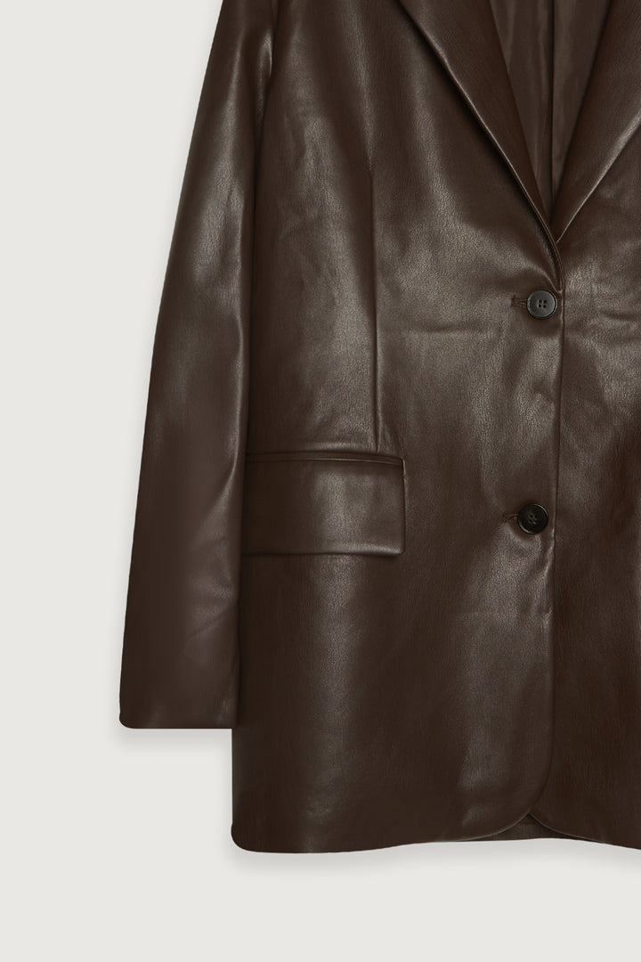 VEGAN LEATHER BLAZER in Major Brown — alternate angle