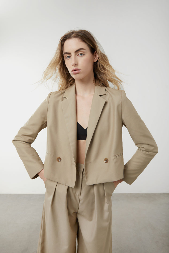 CROPPED BLAZER in Dark Beige — alternate angle