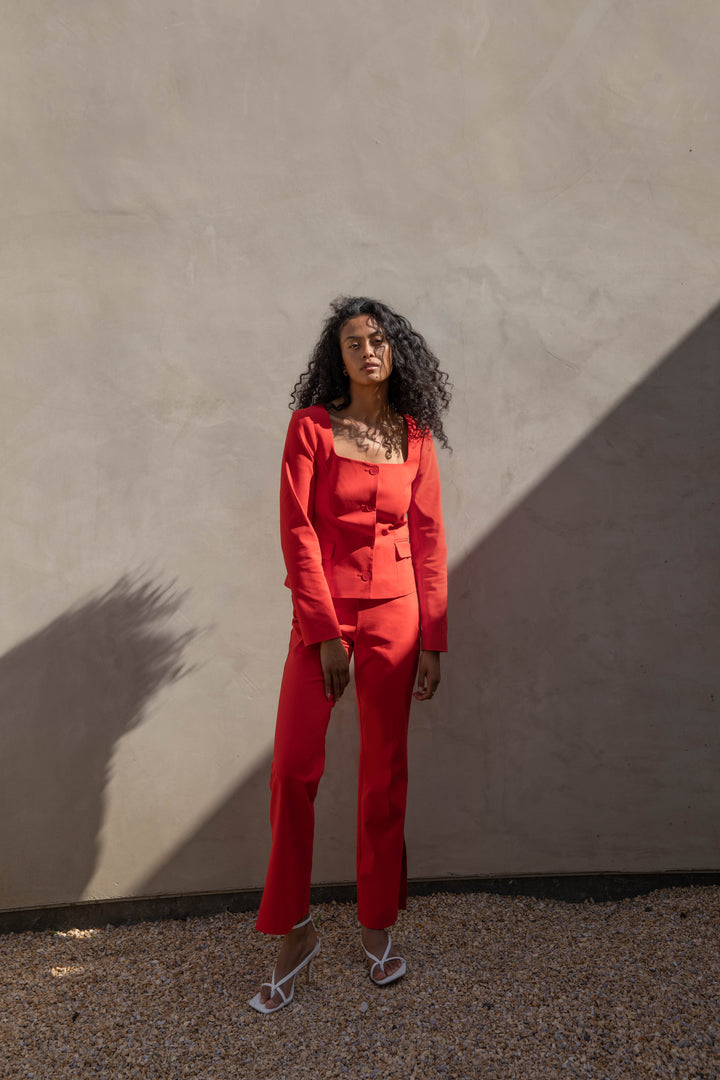 COLLARLESS BLAZER in Red Alert — alternate angle