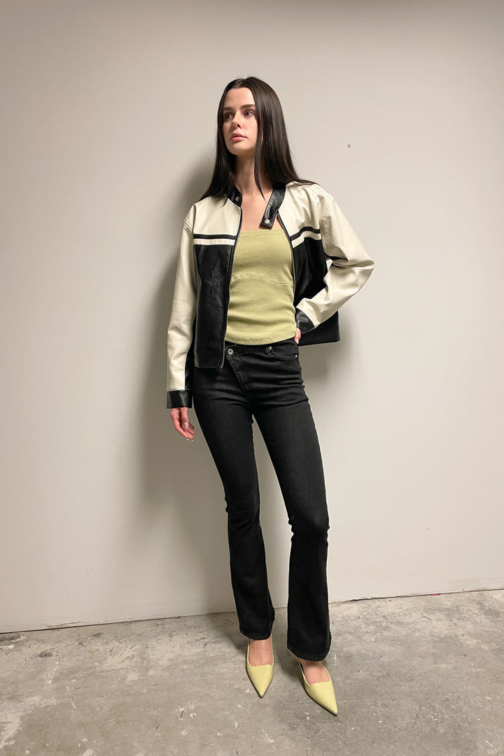 BLACK CROSSFRONT FLARE JEAN in Black Wash — alternate angle