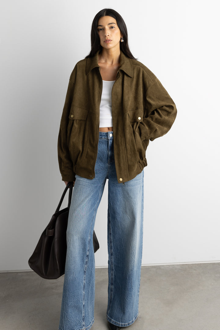 CREASED EFFECT WIDE LEG JEAN in Sand Medium Wash — alternate angle