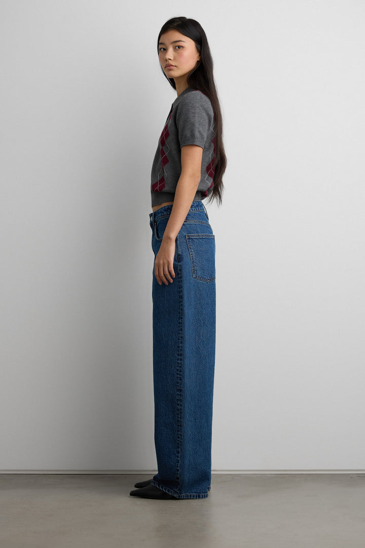 HIGH RISE BARREL LEG JEAN in Dark Medium Wash — alternate angle