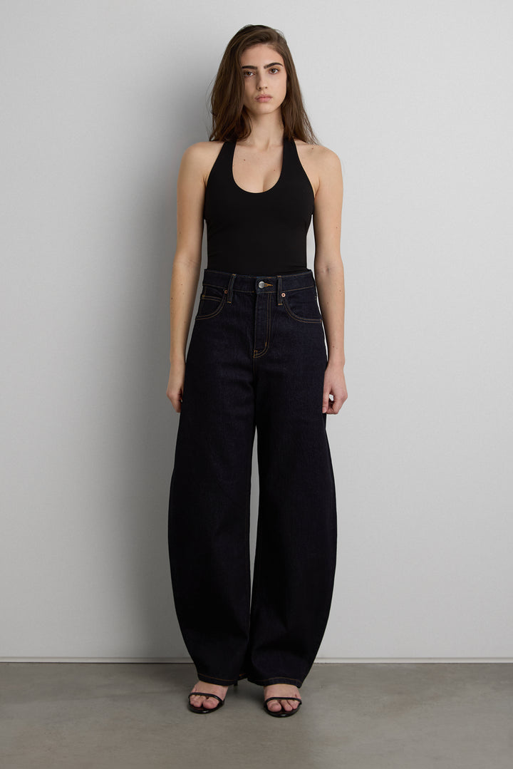HIGH RISE BARREL LEG JEAN in Rinsed Indigo Wash — alternate angle