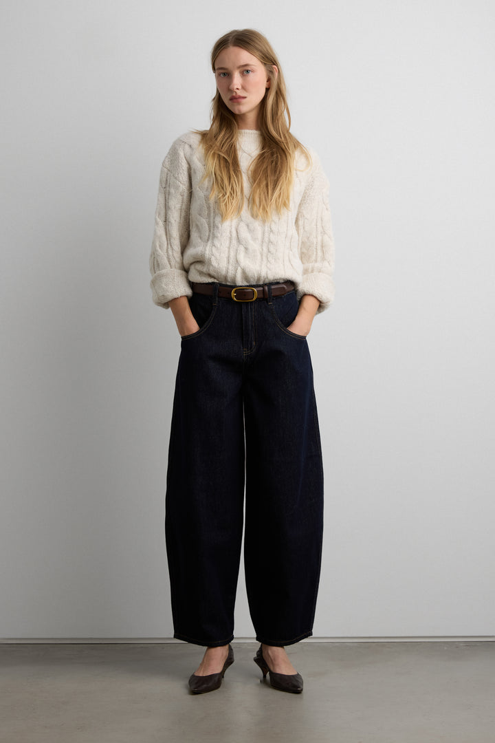 CROPPED HIGH-RISE BARREL LEG DARK BLUE WASH JEAN in DARK BLUE — alternate angle