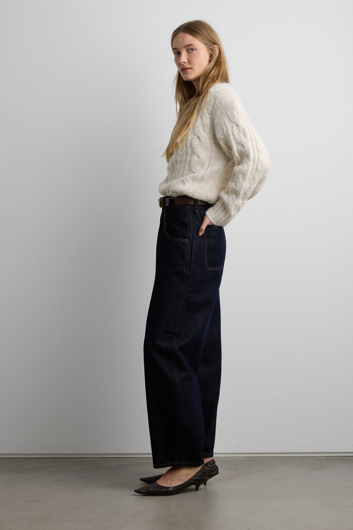 CROPPED HIGH-RISE BARREL LEG DARK BLUE WASH JEAN in DARK BLUE — alternate angle