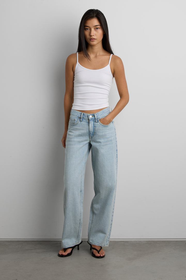 LINEN BLEND MID-RISE STRAIGHT LEG JEAN in Light Blue — alternate angle