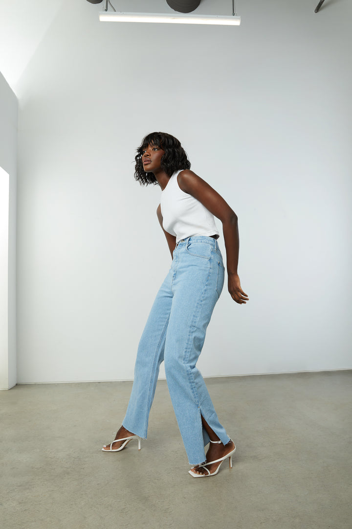 SIDE SLIT JEANS in Light Wash — alternate angle
