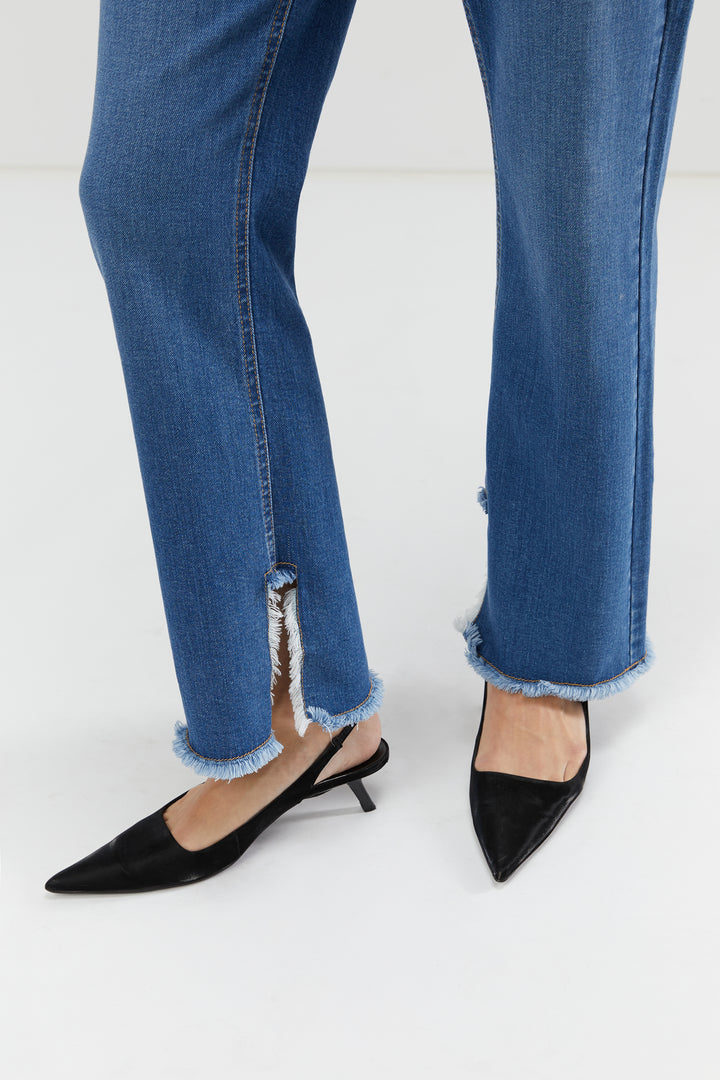 FRAYED FLARE JEANS in Medium Wash — alternate angle