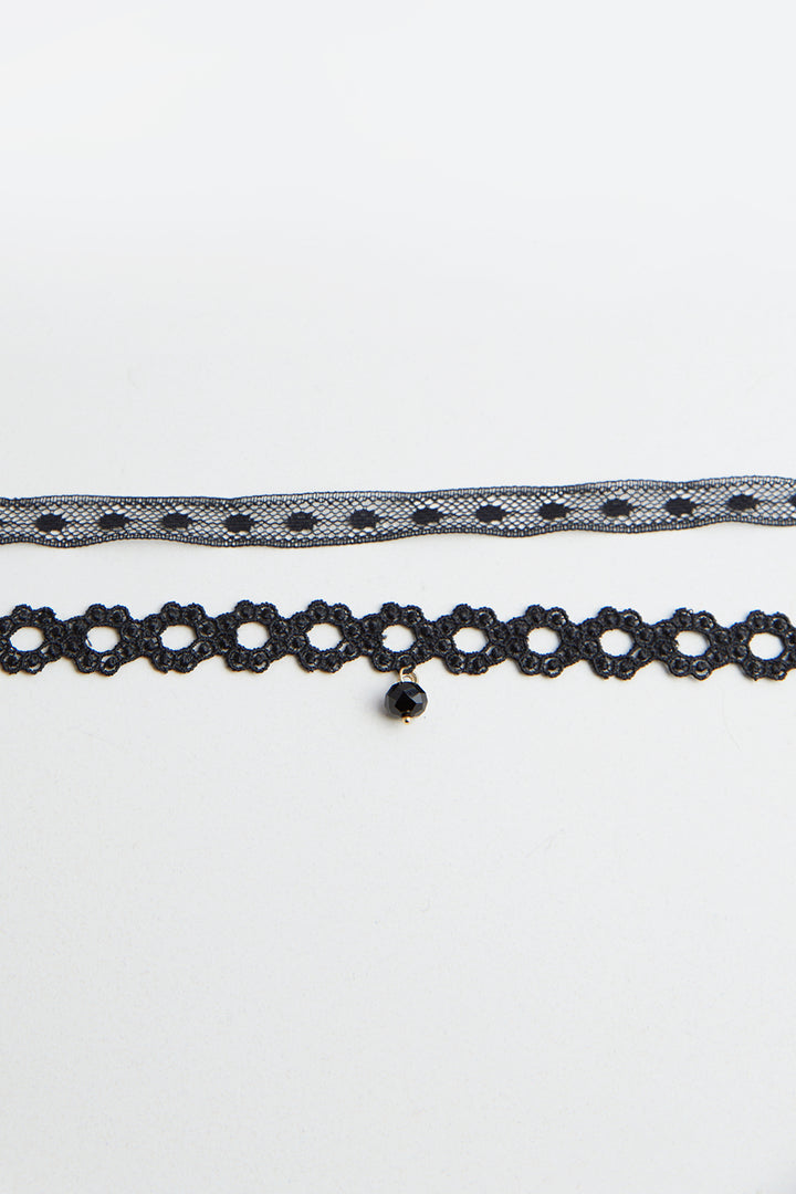 BLACK LACE TIE NECKLACE in Black — alternate angle