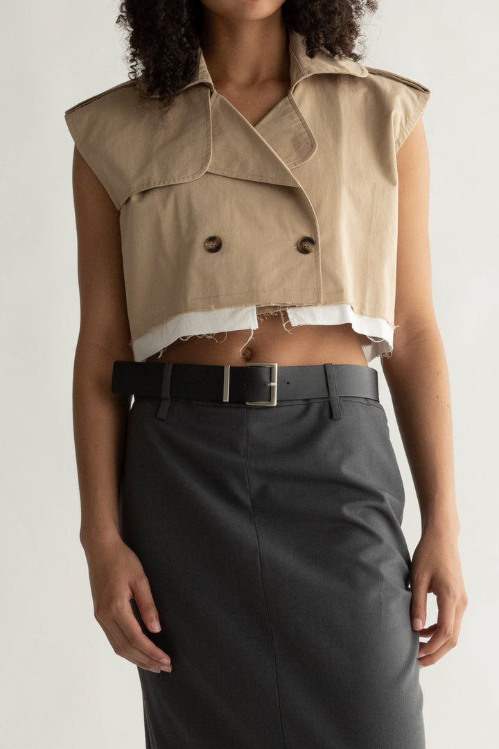 CROPPED TRENCH VEST in Beige — alternate angle