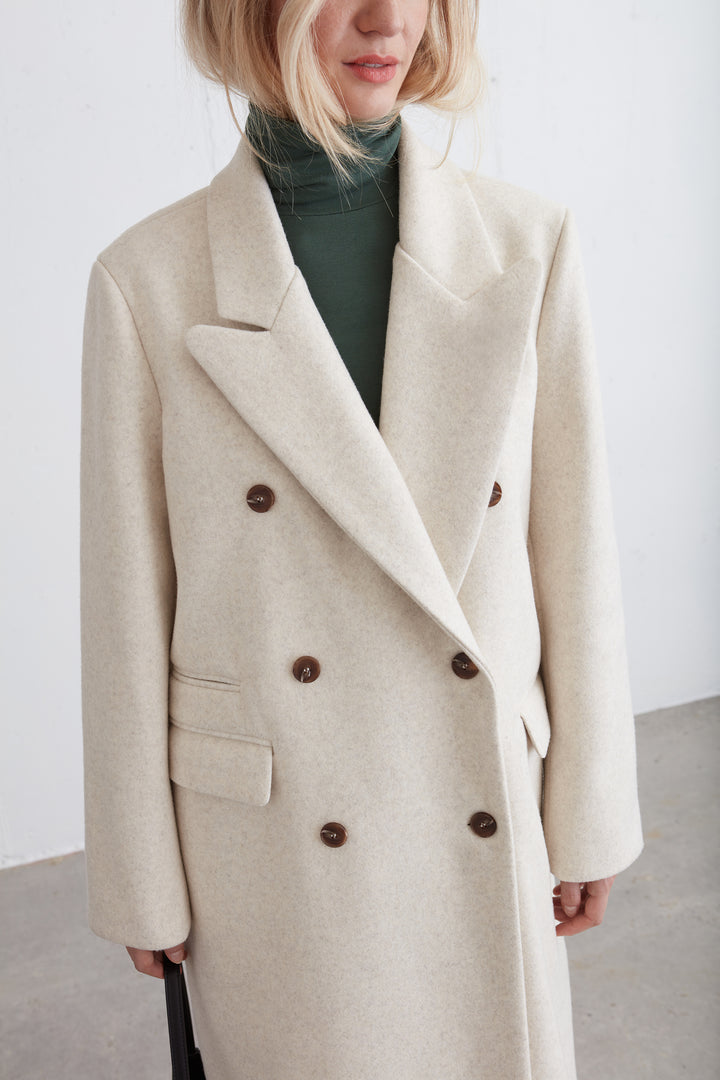 DOUBLE BREASTED COAT in Cream — alternate angle