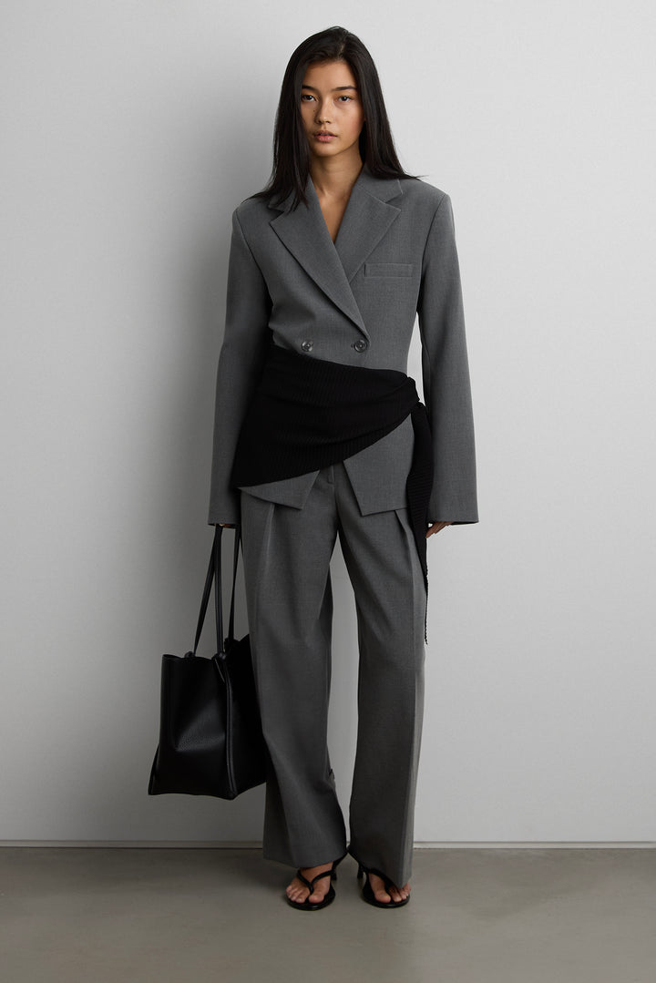 CINCHED WAIST DOUBLE-BREASTED BLAZER in Medium Heather Grey — alternate angle