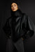 Vegan leather double collar biker jacket in black — main image