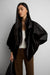Vegan leather double collar biker jacket in black — main image