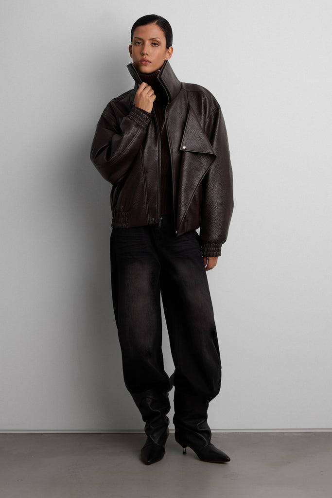 Vegan Leather Double Collar Biker Jacket | OAK + FORT – OAK + FORT USA
