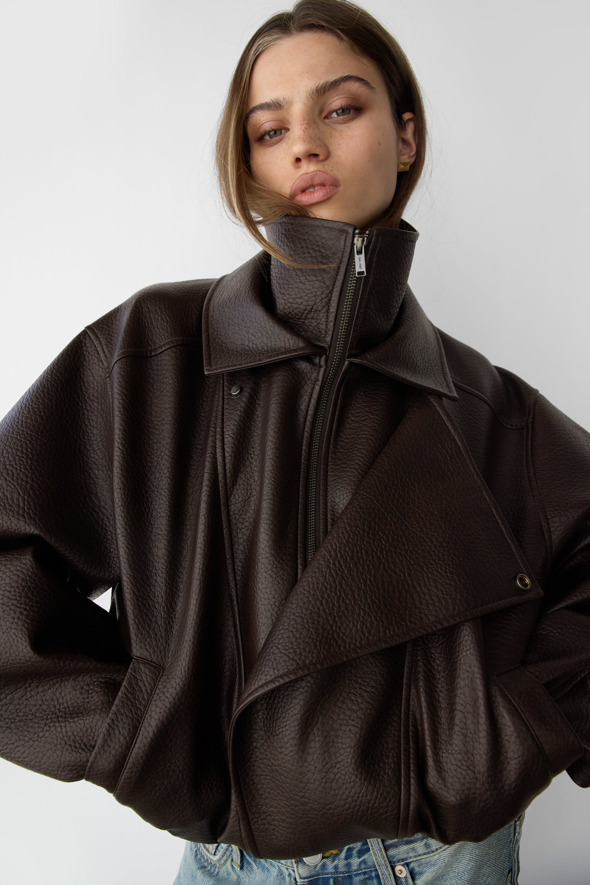 Oak and Fort VEGAN LEATHER DOUBLE COLLAR BIKER JACKET