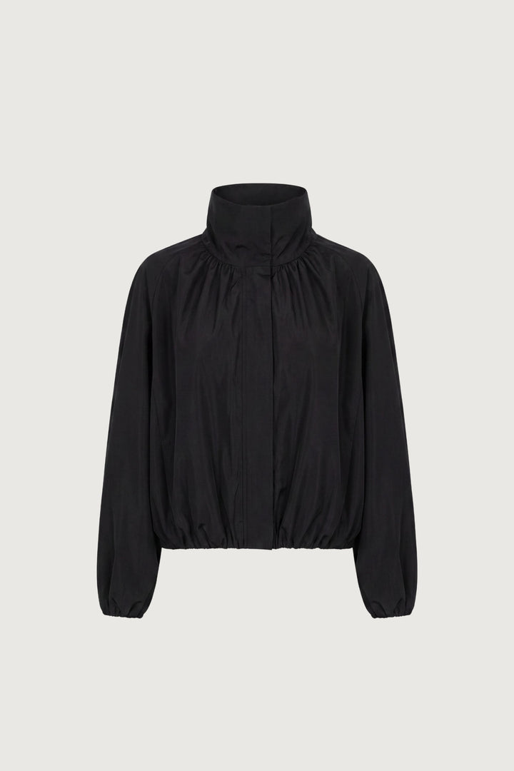 FUNNEL NECK JACKET WITH ELASTIC HEM in Black — alternate angle