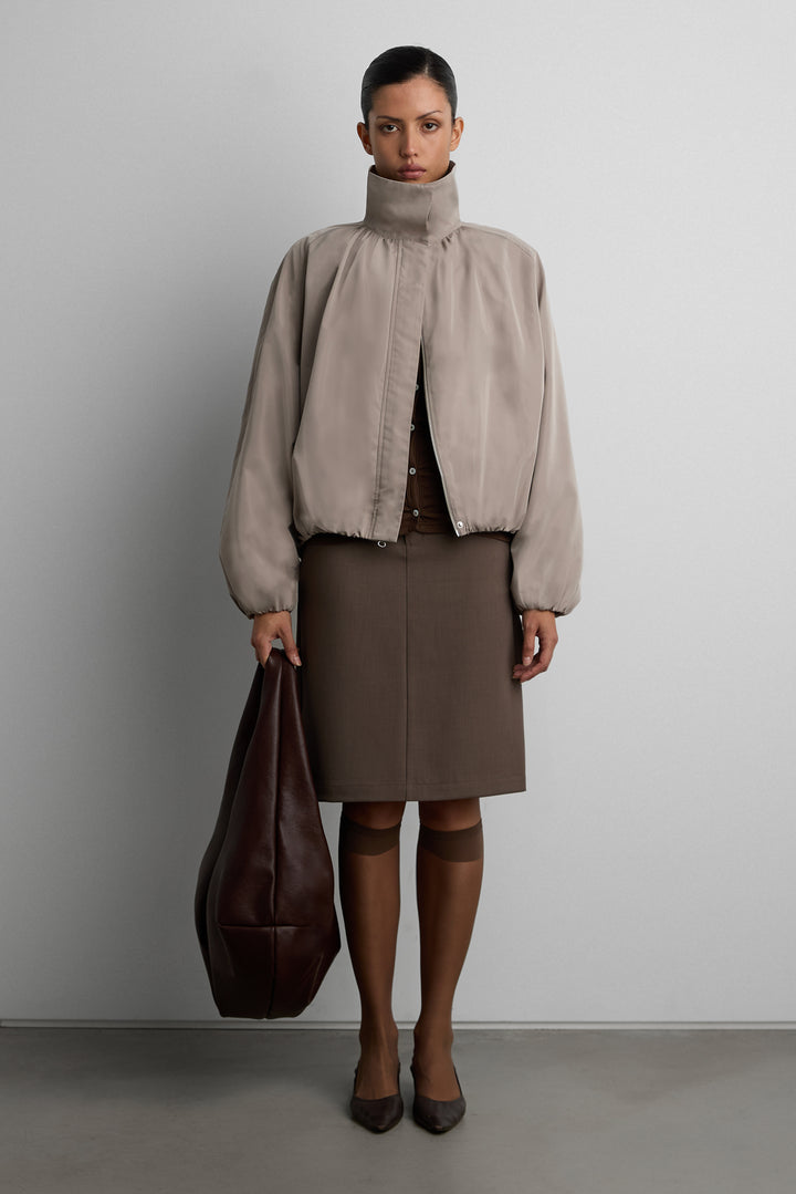 FUNNEL NECK JACKET WITH ELASTIC HEM in MOON ROCK — alternate angle