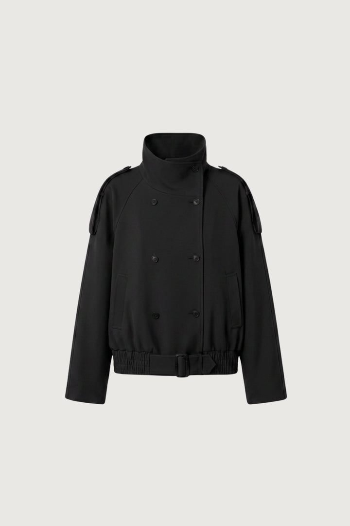 SHORT DOUBLE-BREASTED FUNNEL NECK TRENCH COAT in Black — alternate angle