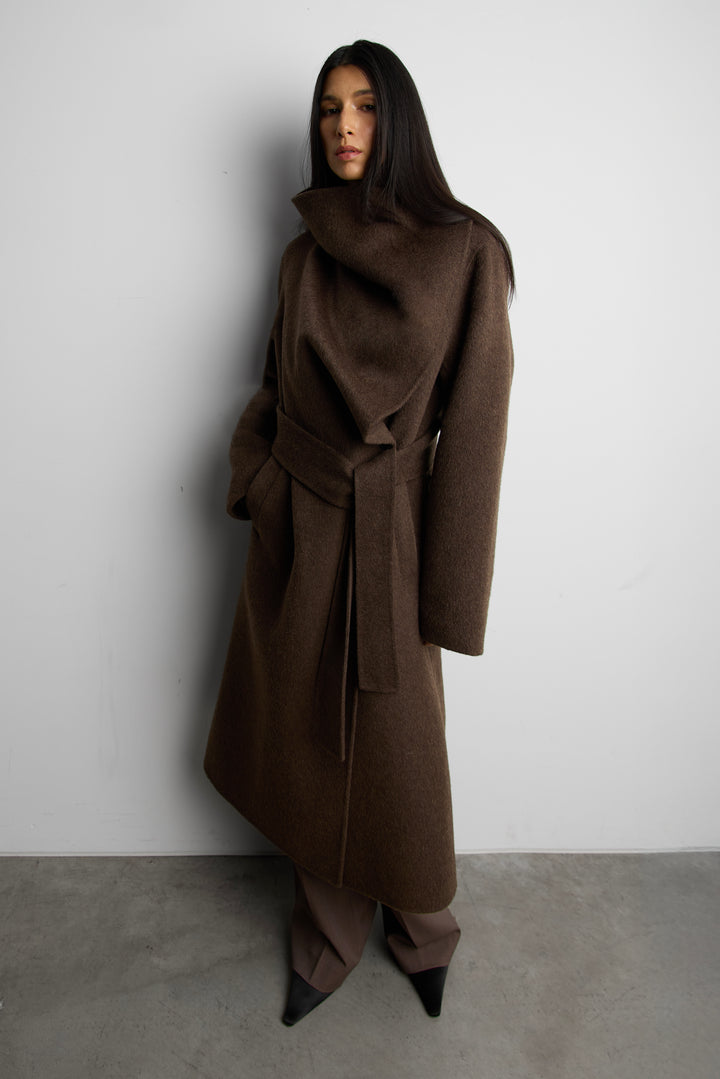 WOOL BLEND HANDMADE BELTED COAT in Cocoa — alternate angle