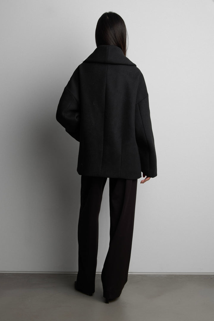 SHAWL COLLAR WOOL-BLEND COAT in Black — alternate angle