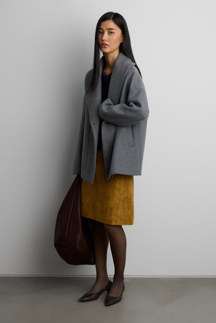 SHAWL COLLAR WOOL-BLEND COAT in Dark Heather Grey — alternate angle