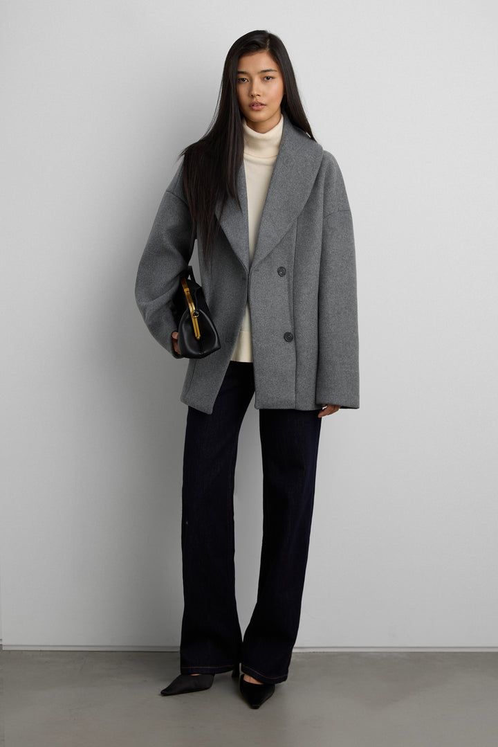 SHAWL COLLAR WOOL-BLEND COAT in Dark Heather Grey — alternate angle