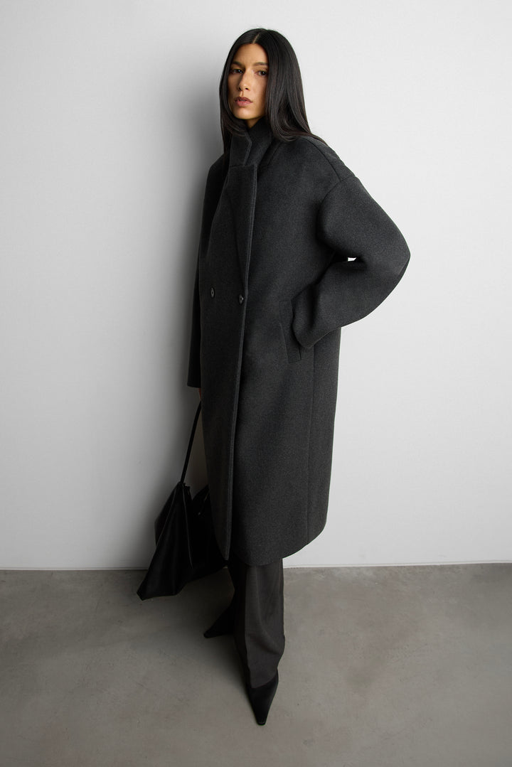 OVERSIZED LAPEL COAT in Charcoal — alternate angle