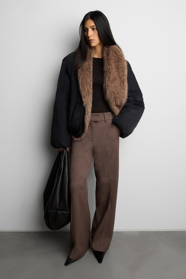 REVERSIBLE FAUX FUR PUFFER JACKET in Black — alternate angle